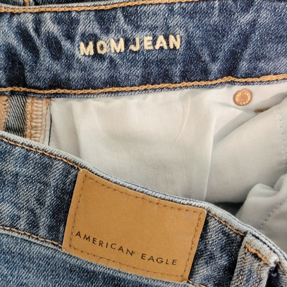 American Eagle Mom Jeans Hi Rise Medium Blue Wash Stretch Relaxed Fit Jean AE 0 - Picture 10 of 11